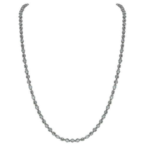 Bezel Set 5mm Round Tennis Necklace with lab grown diamond simulant cubic zirconia in platinum.