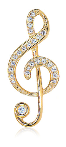 Treble Clef Music Note Pave Set Cubic Zirconia Lapel Pin