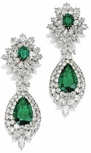 Pear 5 carat each lab grown diamond simulant cubic zirconia cluster drop earrings in 14k white gold.