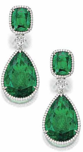 Pear 12 carat lab grown diamond look cubic zirconia 4 carat cushion cut halo pave drop earrings in 14k white gold.