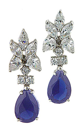 Pear-Shaped Blue and White Lab-Created Sapphire Frame Drop Earrings in  Sterling Silver | Zales