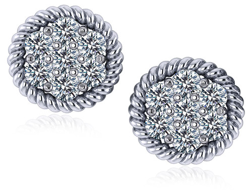 Chantel twisted rope style laboratory grown diamond look cubic zirconia pave cluster earrings in 14k white gold.