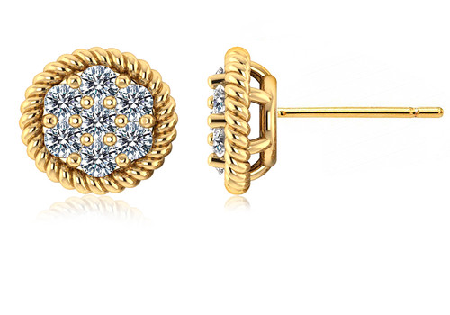 Chantel twisted rope style lab grown diamond alternative cubic zirconia pave cluster earrings in 14k yellow gold.