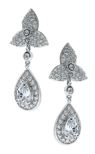 Pippa Middleton's inspired royal wedding drop earrings set with lab grown diamond look cubic zirconia in 14k white gold.
