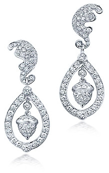 Kate Middleton inspired royal wedding drop earrings set with laboratory grown diamond alternative cubic zirconia in platinum.