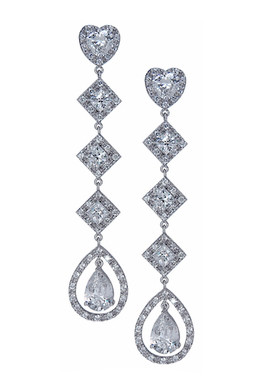 Lovedale 2 carat pear heart and princess cut halo lab grown diamond look cubic zirconia drop earrings in 14k white gold.