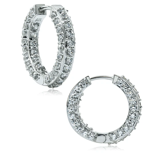 Paris Pave Mid-Size Hoop Earrings with laboratory grown diamond look cubic zirconia in 14k white gold.