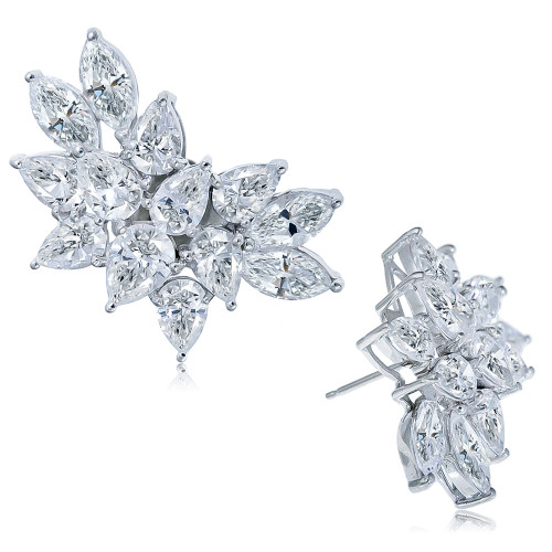Pearson pear cluster lab grown diamond simulant cubic zirconia cluster earrings in 14k white gold.