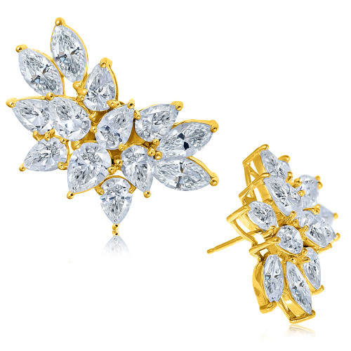 Pearson pear cluster lab grown diamond simulant cubic zirconia cluster earrings in 14k yellow gold.