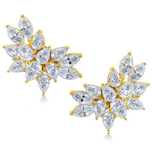 Pearson pear cluster lab grown diamond simulant cubic zirconia cluster earrings in 14k yellow gold.