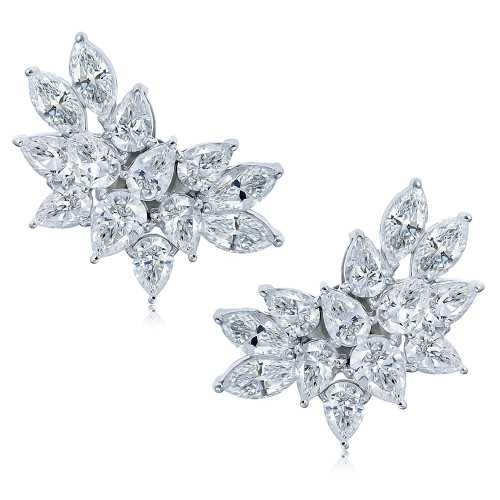 Pearson pear cluster lab grown diamond simulant cubic zirconia cluster earrings in 14k white gold.