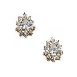1 carat each pear laboratory grown diamond look cubic zirconia cluster stud earrings in 14k yellow gold.