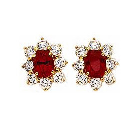 Oval 1.5 carat each cluster stud lab grown diamond alternative cubic zirconia earrings in 14k yellow gold.