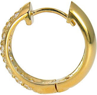 Hubolt wide laboratory grown diamond look cubic zirconia pave set huggie hoops in 14k yellow gold.