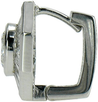 Kaleidoscope 1 carat lab grown diamond look cubic zirconia bezel set round baguette halo earrings in 14k white gold.