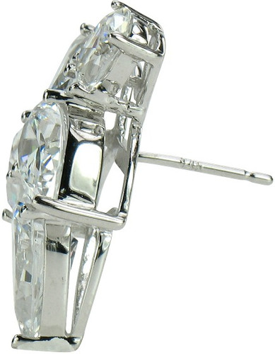 Del Ray lab grown diamond look cubic zirconia pear and oval estate styled cluster earrings in 14k white gold.