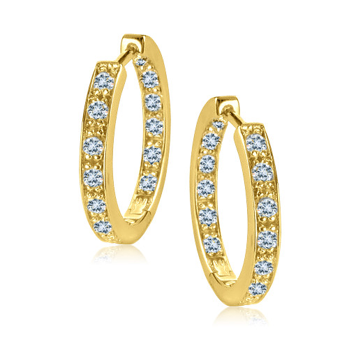 Odellia inside out pave hoop earrings with lab grown diamond look cubic zirconia in 14k yellow gold.