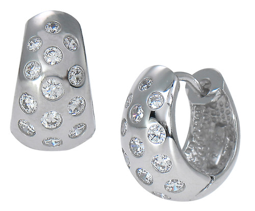 Andrea Round Cubic Zirconia Burnish Set Huggie Hoop Earrings