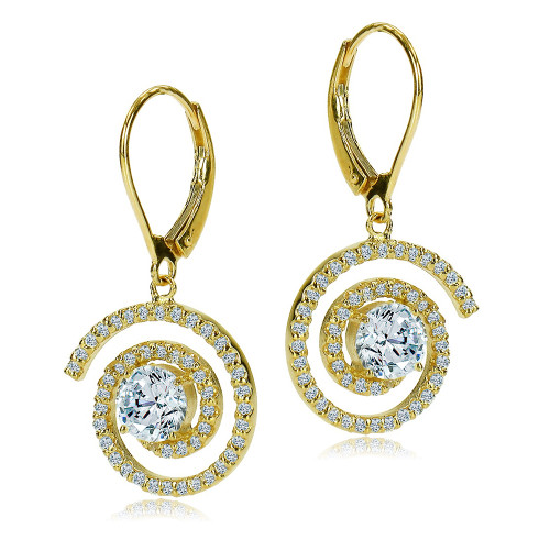 Maxie .75 carat round pave swirled drop earrings with lab grown diamond look cubic zirconia in 14k yellow gold.