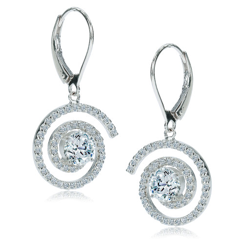 Maxie .75 carat round pave swirled drop earrings with lab grown diamond look cubic zirconia in 14k white gold.