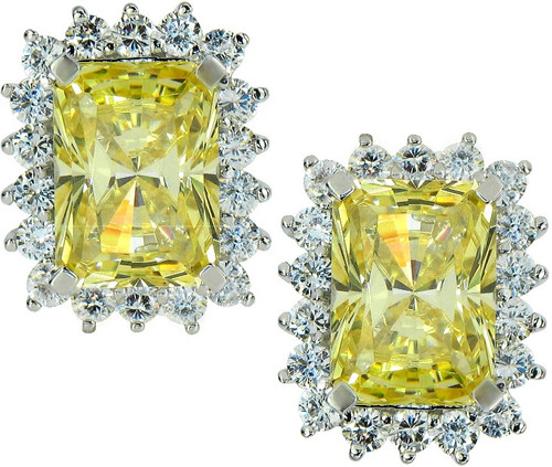 Luxora 4 carat laboratory grown diamond simulant cubic zirconia emerald radiant cut cluster earrings in 14k white gold.