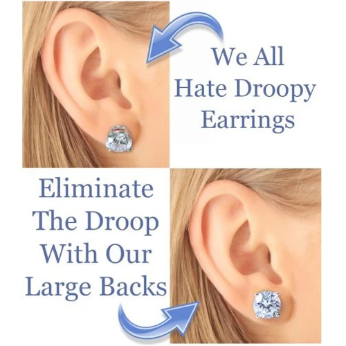 Large back push backs in 14k white gold, 14k yellow gold and platinum for added support against droopy earrings.