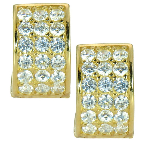 Seneca huggie hoop earrings with lab grown diamond quality cubic zirconia in 14k yellow gold.
