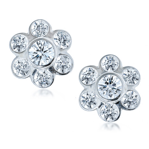 Flora Bezel Set Cubic Zirconia Round Flower Stud Earrings