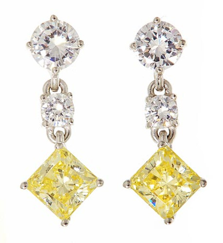Princess Cut Yellow Diamond 14 K White Gold Earrings