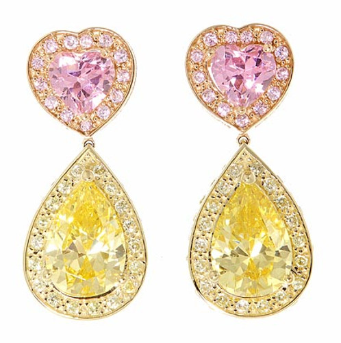 Lianna Pink Heart Canary Pear Cubic Zirconia Halo Drop Earrings