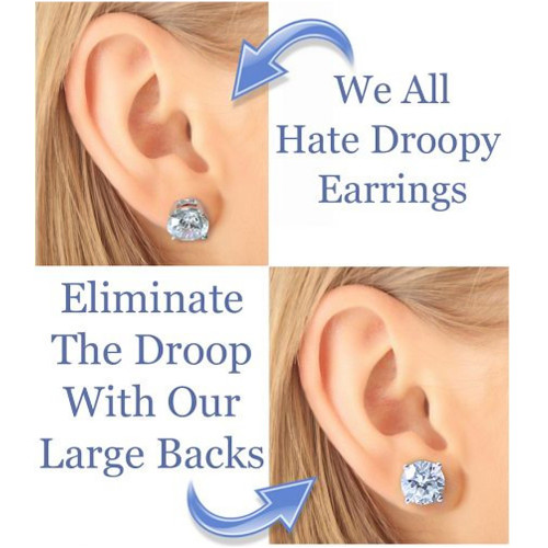 Large back push backs in 14k white gold, 14k yellow gold and platinum for added support against droopy earrings.