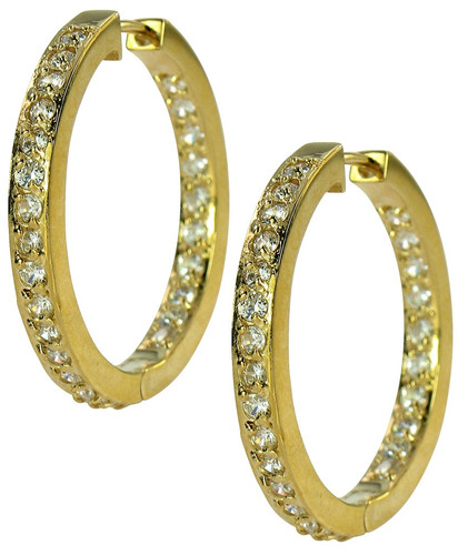 Odellia mid-size inside out lab grown diamond quality cubic zirconia pave hoop earrings in 14k yellow gold.