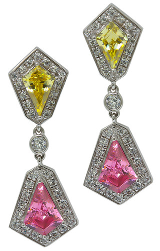 14K Two Tone Citrine and Grey Spinel Sun Ray Earrings