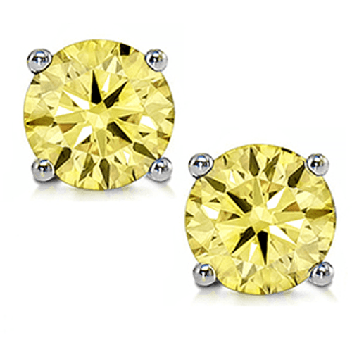 Genuine Canary Yellow DIAMOND Earring Studs - 1.5mm 0.03tcw (0.015 ea)