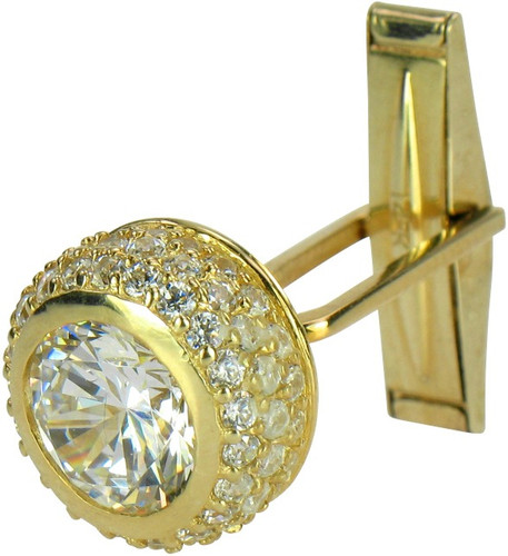 Millenia 2.5 Carat Round Bezel Set Pave Cufflinks with lab grown diamond quality cubic zirconia in 14k yellow gold.