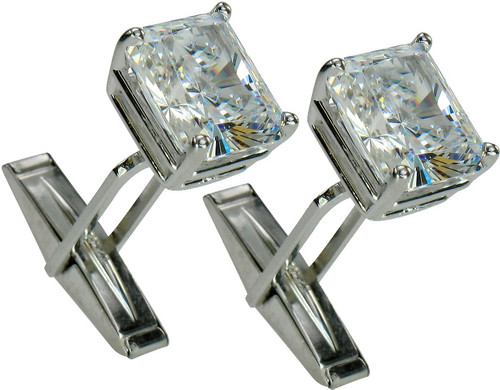 Classic 5.5 Carat Emerald Radiant Cut Cufflinks with lab grown diamond simulant cubic zirconia in 14k white gold.