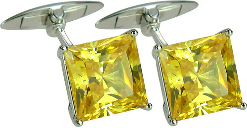 Classic 5.5 Carat Princess Cut Square Cufflinks with lab grown diamond simulant cubic zirconia in 14k white gold.