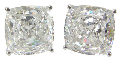 Christopher 5.5 Carat Each Cushion Cut Cufflinks with lab grown diamond look cubic zirconia in 14k white gold.