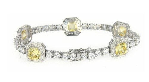 Marlowe 1.5 Carat Each Asscher Cut Halo Bracelet with lab grown diamond simulant cubic zirconia in 14k yellow gold.