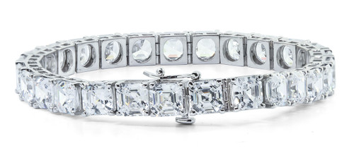 Classic 1 Carat Each Asscher Cut Prong Set Tennis Bracelet with lab grown diamond alternative cubic zirconia in 14k white gold.