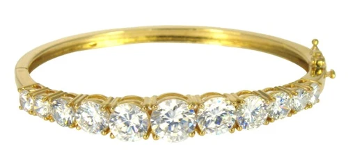 Greta Graduated Round Bangle Bracelet with lab grown diamond alternative cubic zirconia in 14k yellow gold.