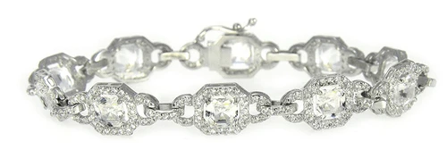Excelsior Asscher Cut and Pave Bracelet with lab grown diamond alternative cubic zirconia in 14k white gold.