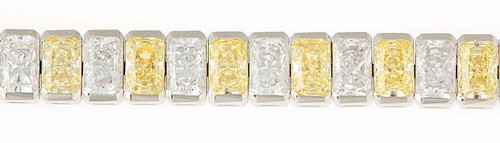 Bazello Bezel Set Emerald Radiant Cut Bracelet with lab grown diamond alternative cubic zirconia in 14k yellow gold.