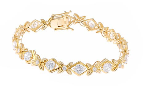 Garland Flower Motif Round Bracelet with lab grown diamond alternative cubic zirconia in 14k yellow gold.