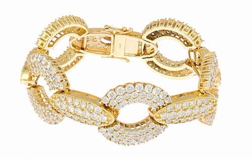 Hayworth Pave Set Round Link Bracelet with lab grown diamond quality cubic zirconia in 14k yellow gold.