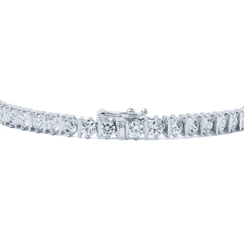Bar Set Round Tennis Style Bracelet with simulated lab grown diamond alternative cubic zirconia in 14k white gold.