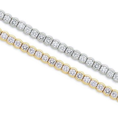Semi Bezel Set Round Tennis Style Bracelet with simulated lab grown diamond alternative cubic zirconia in 14k gold.