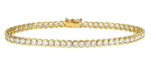 Semi Bezel Set Round Tennis Style Bracelet with simulated lab grown diamond quality cubic zirconia in 14k yellow gold.