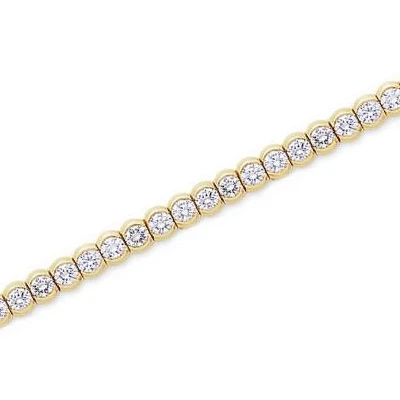 Semi Bezel Set Round Tennis Style Bracelet with lab grown diamond simulant cubic zirconia in 14k yellow gold.