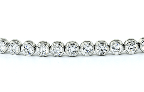 8.5 Carat Bezel Set Round Bracelet with laboratory grown diamond simulant cubic zirconia in 14k white gold.